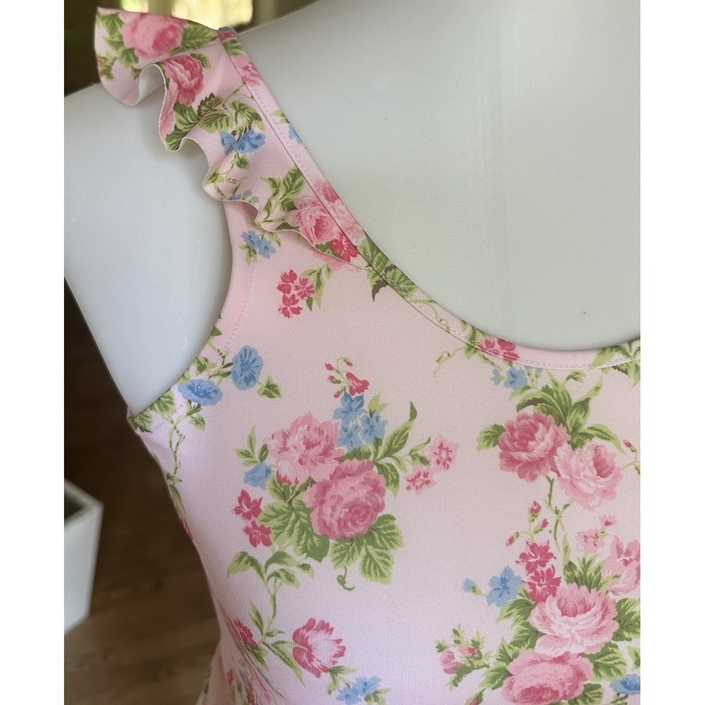 Ralph Lauren Pink Floral Ruffle Sleeve Tank Top Girls XL 16 Sleeveless Stretch - Picture 5 of 7